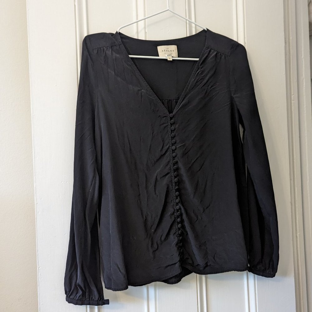 Sezane Heloise silk blouse, black